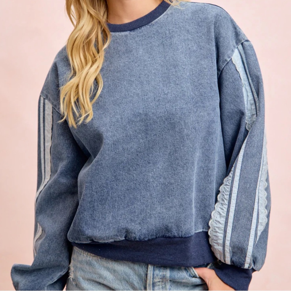 💕 Coming Soon! Bibi Washed Blue Pullover Sweatshirt